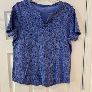 Ladies Size Large Petite L.L. Bean Short Sleeve Blue Textured Tee GUC